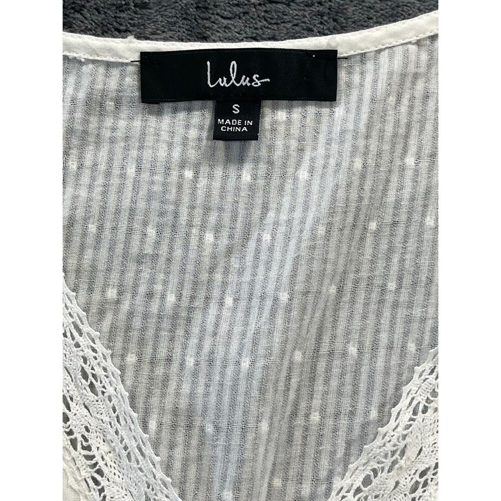 Lulus Small White Maxi Dress Swiss Dot Crochet Lace Wrap V-Neck Short Sleeve - Picture 6 of 10